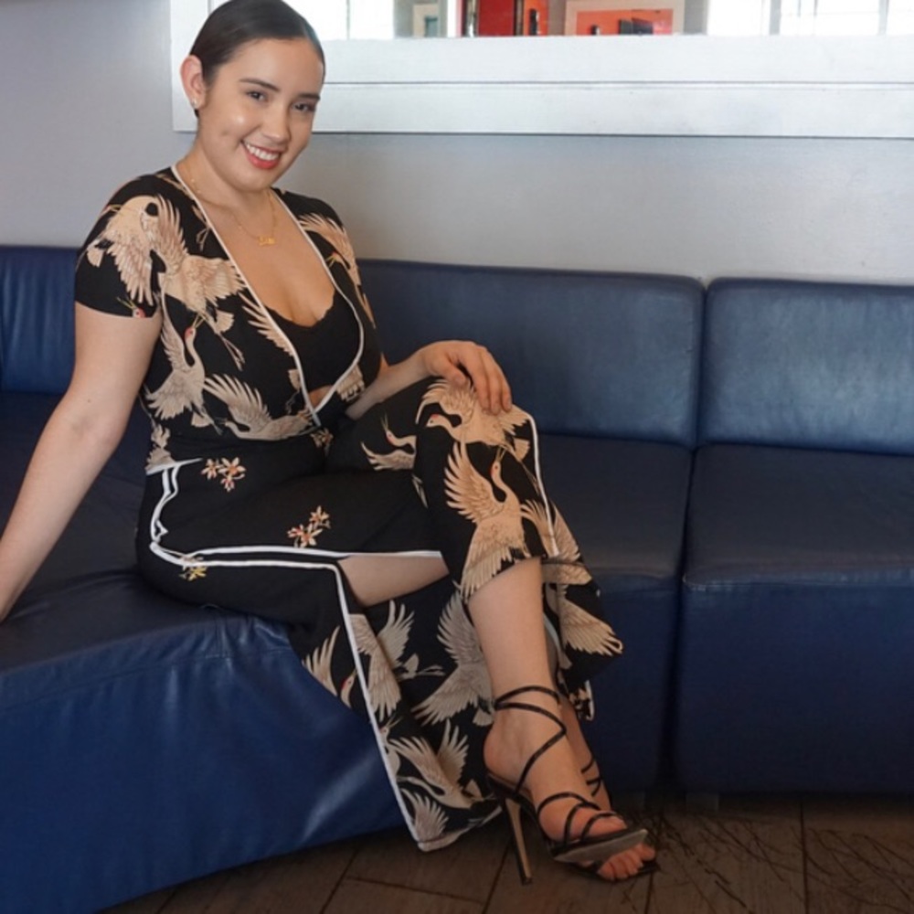 Two piece black white and cream set